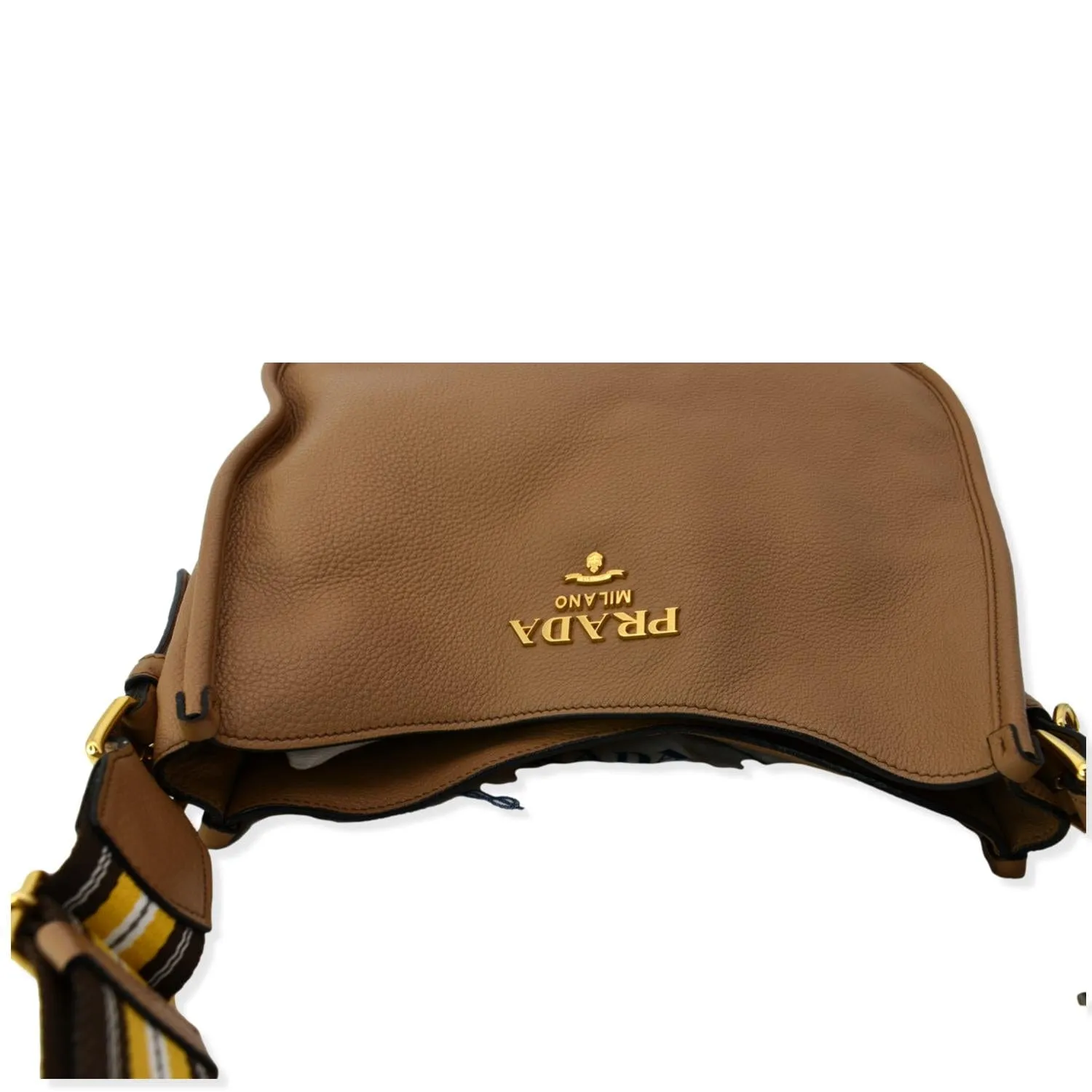 PRADA Logo Soft Leather Hobo Shoulder Bag Taupe - 10% Off