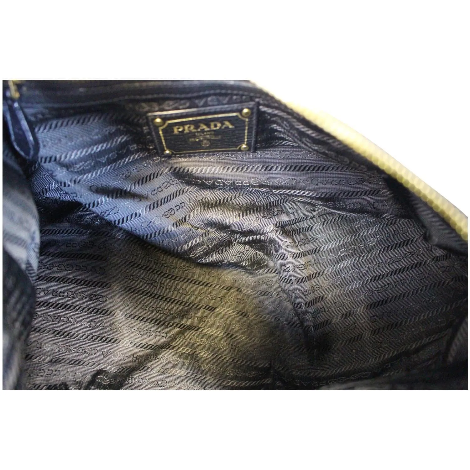 PRADA Vitello Daino Leather Hobo Bag Black