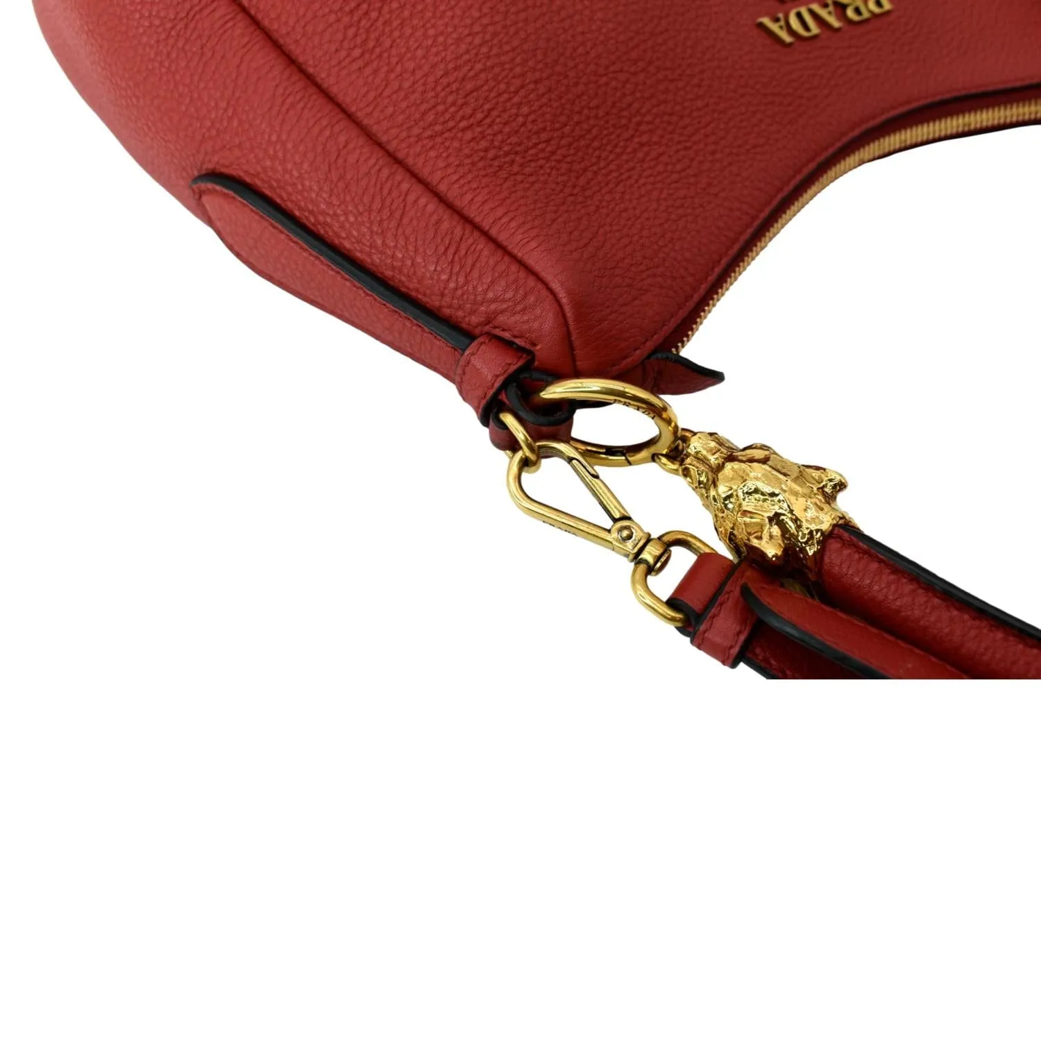 PRADA Vitello Daino Leather Hobo Bag Red