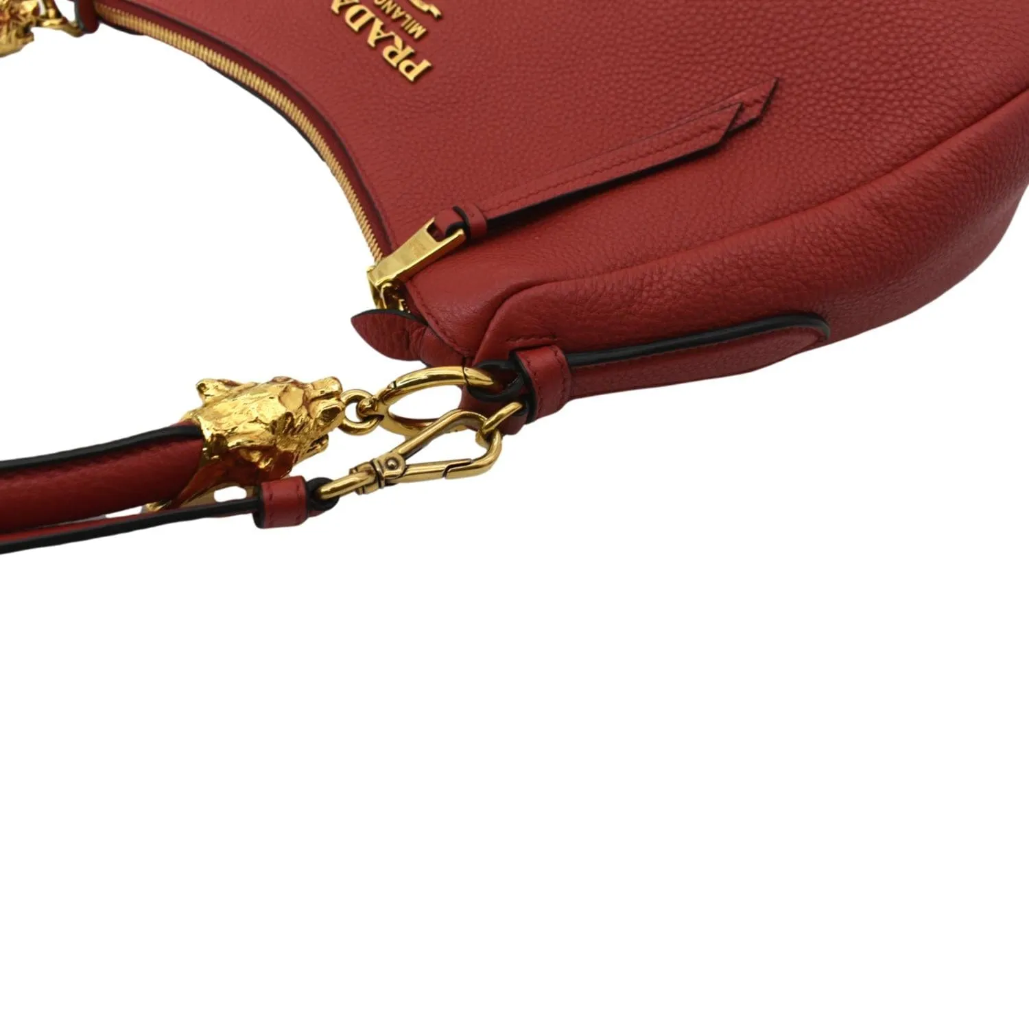 PRADA Vitello Daino Leather Hobo Bag Red