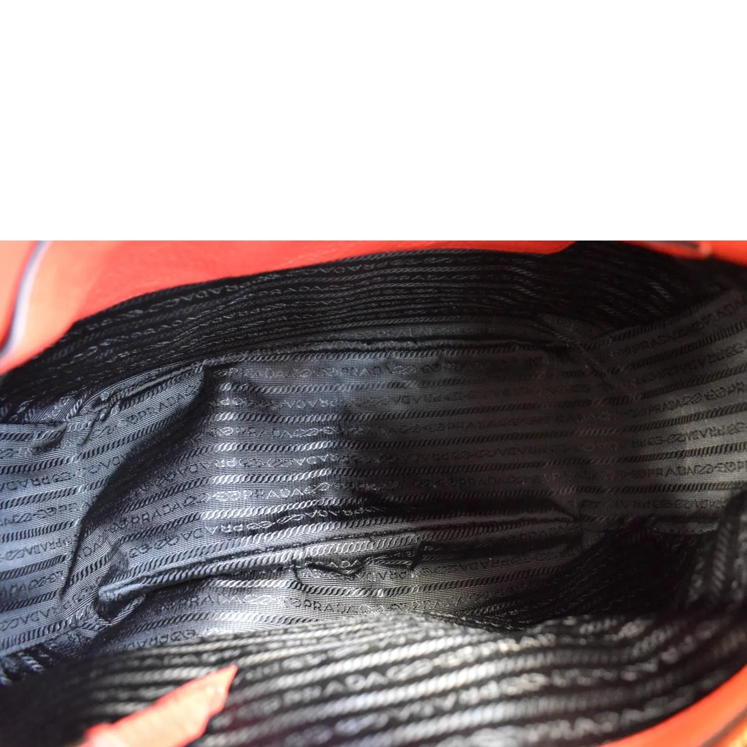 PRADA Vitello Daino Leather Hobo Bag Red
