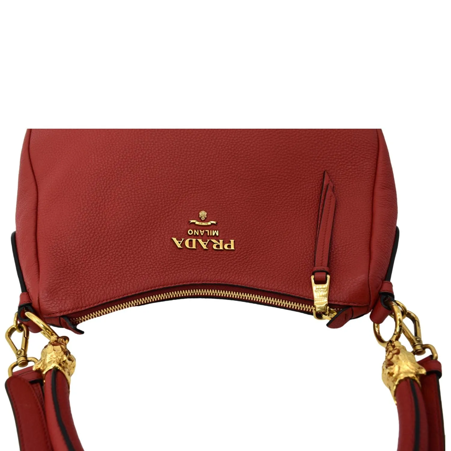 PRADA Vitello Daino Leather Hobo Bag Red
