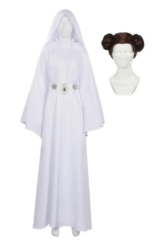 Princess Leia Cosplay Costume Wig Dress Set Halloween Carnival Suit