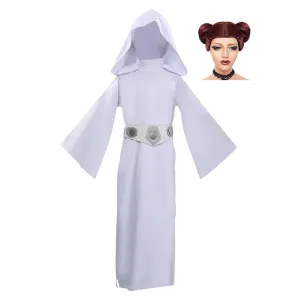Princess Leia Movie Character Kids Children White Dress Cosplay Costume Outfits Halloween Carnival Suit
