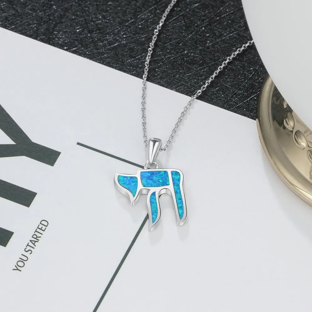 Pure Blue Opal Stone Silver Pendant Necklace