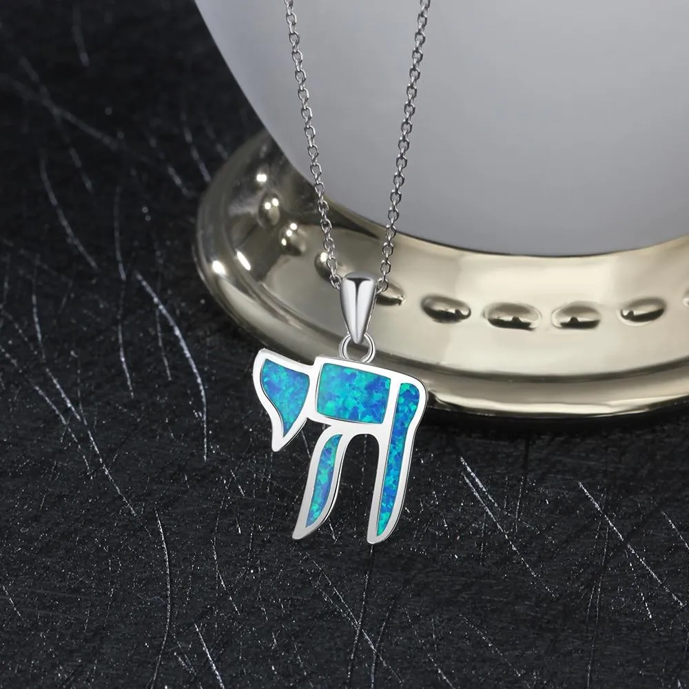 Pure Blue Opal Stone Silver Pendant Necklace