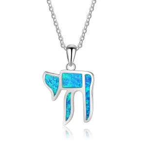 Pure Blue Opal Stone Silver Pendant Necklace