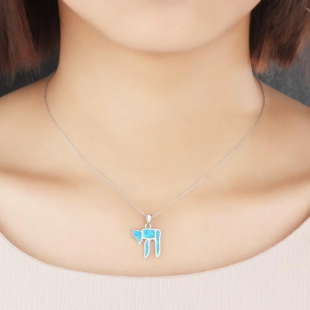 Pure Blue Opal Stone Silver Pendant Necklace