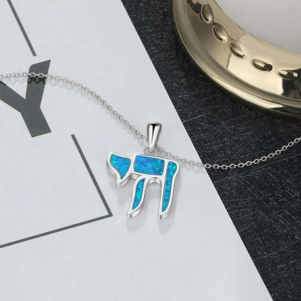 Pure Blue Opal Stone Silver Pendant Necklace