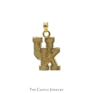 "UK" Logo Charm Pendant with Brushed Textured Design in 10k Yellow Gold