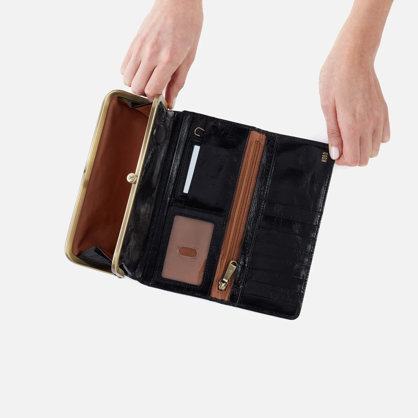 Rachel Continental Wallet In Polished Leather - Black