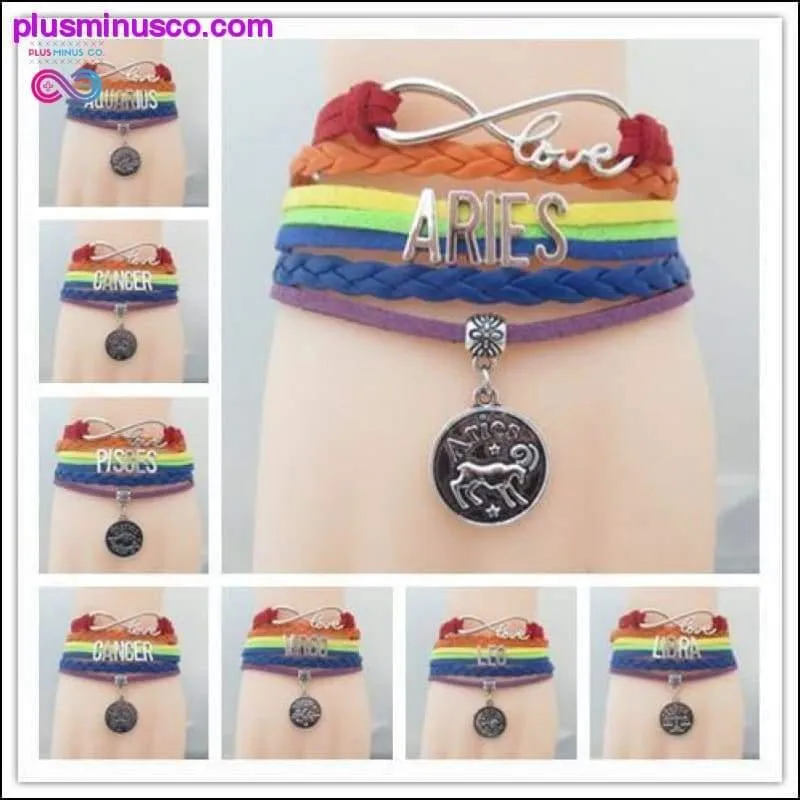 Rainbow Leather Infinity Sign Zodiac Bracelet