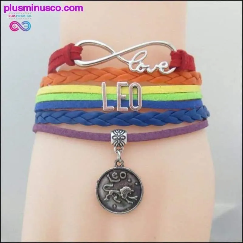 Rainbow Leather Infinity Sign Zodiac Bracelet