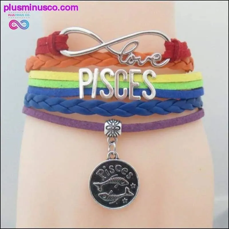 Rainbow Leather Infinity Sign Zodiac Bracelet