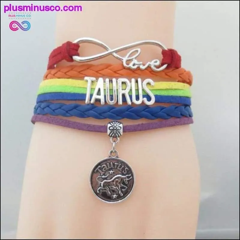 Rainbow Leather Infinity Sign Zodiac Bracelet