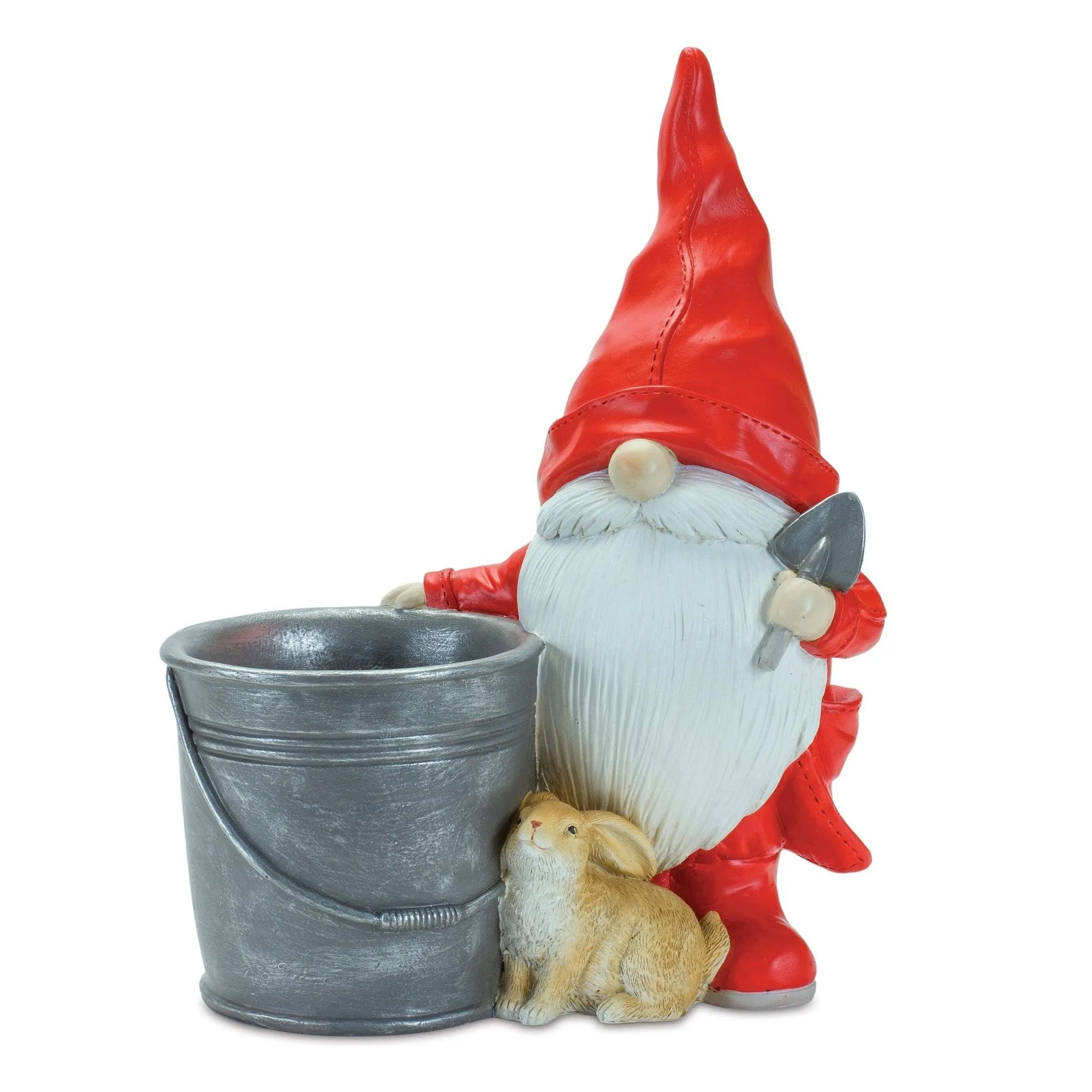 Raincoat Garden Gnome Statue with Bucket Planter 24.75"H