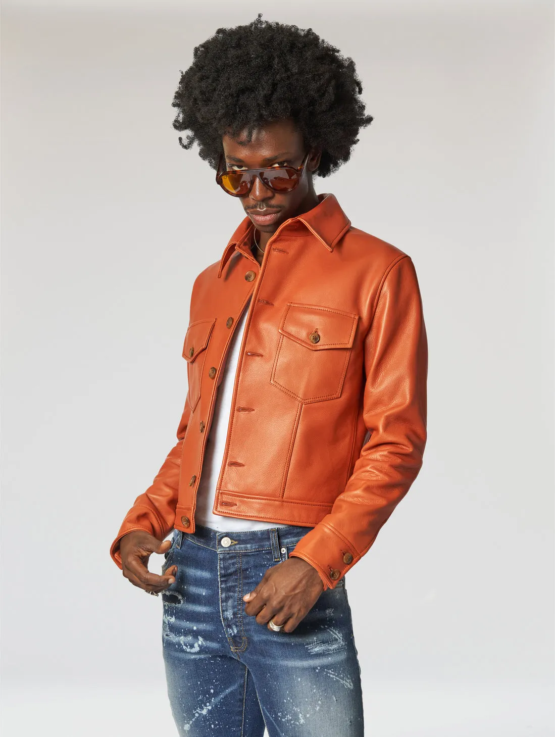 RAMON LEATHER JACKET IN BRICK- Man