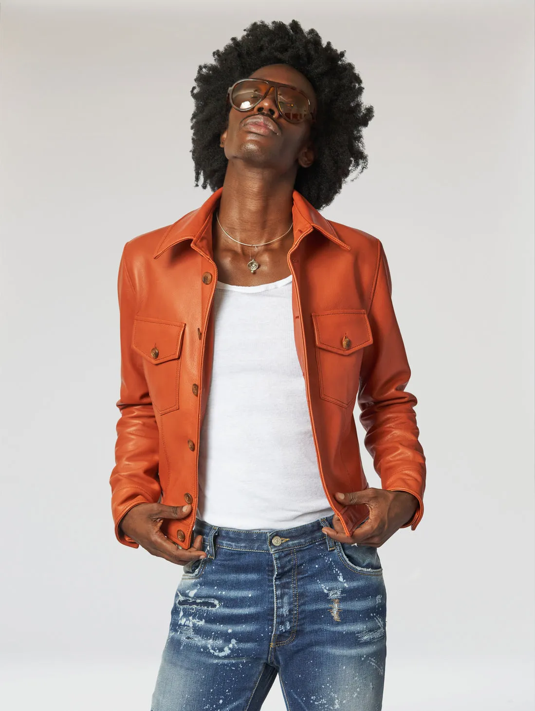 RAMON LEATHER JACKET IN BRICK- Man