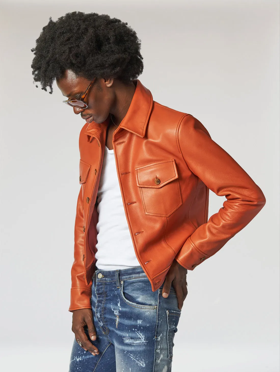 RAMON LEATHER JACKET IN BRICK- Man