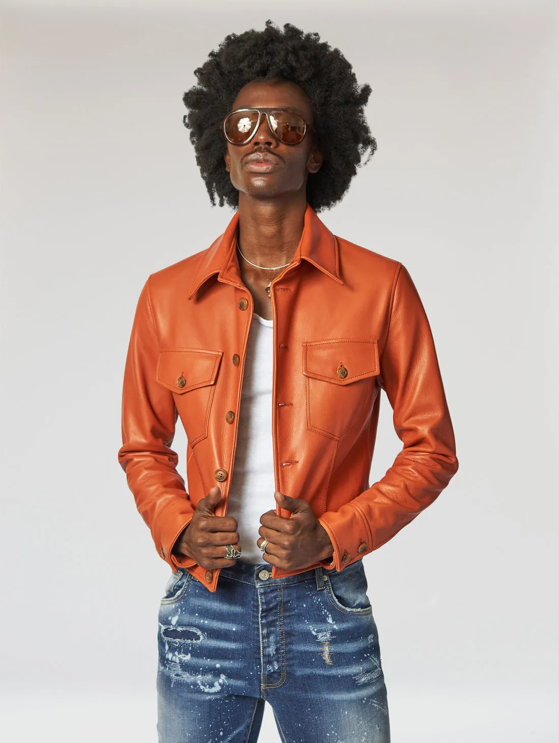 RAMON LEATHER JACKET IN BRICK- Man