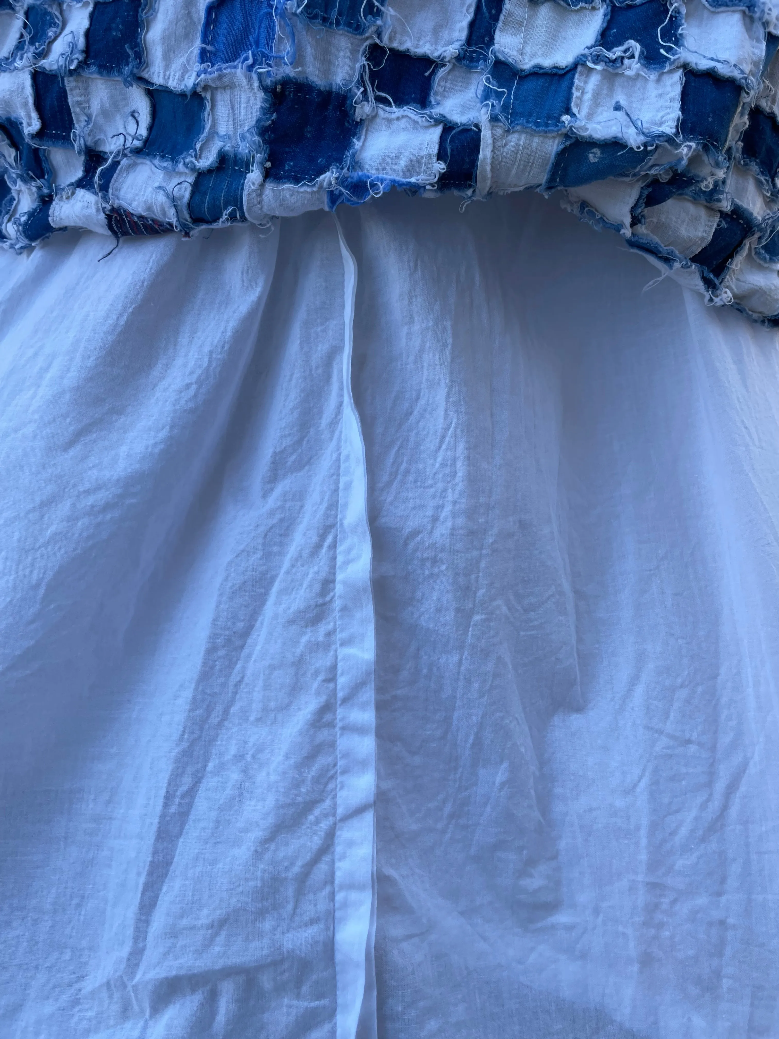 Rare OOAK Folk Antique Indigo Calico Quilt Top Skirt 1960s