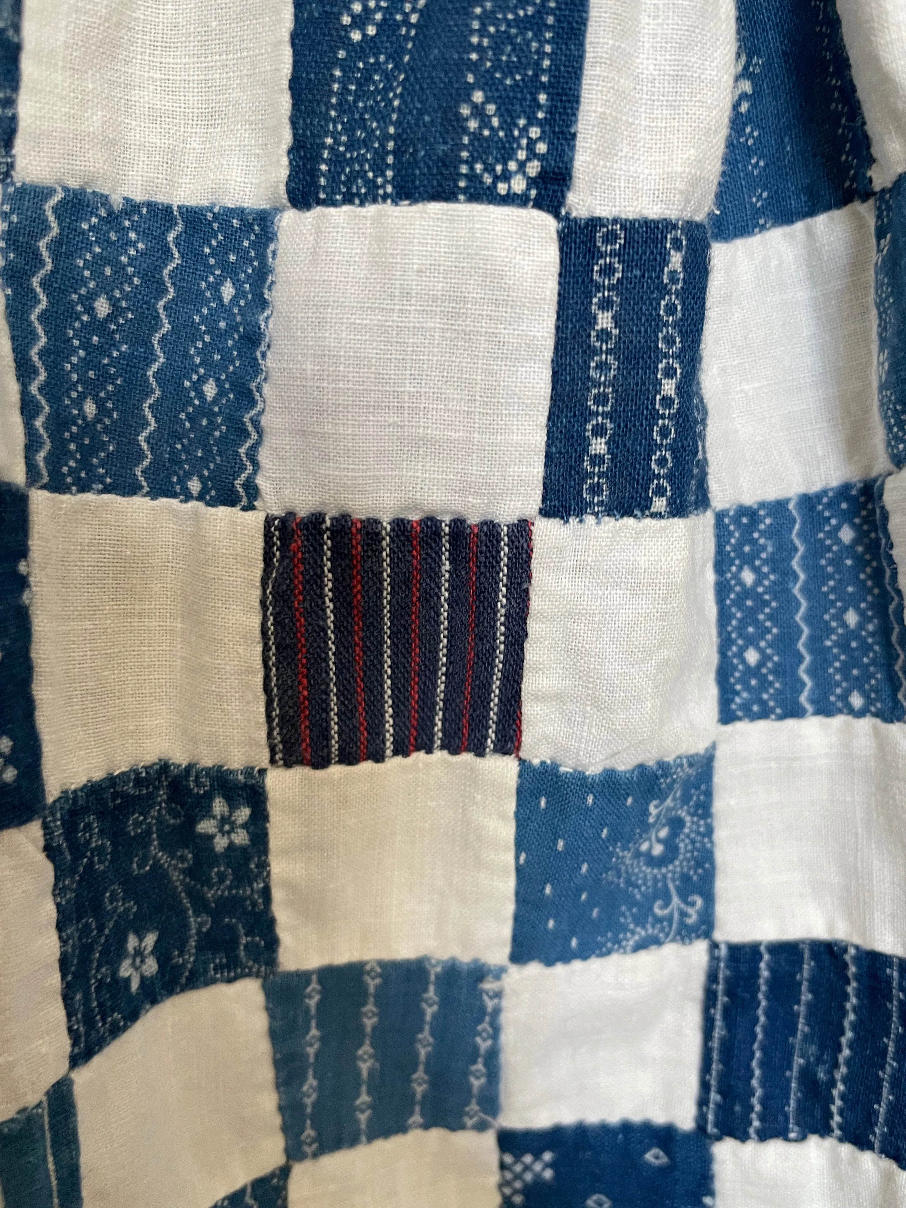 Rare OOAK Folk Antique Indigo Calico Quilt Top Skirt 1960s
