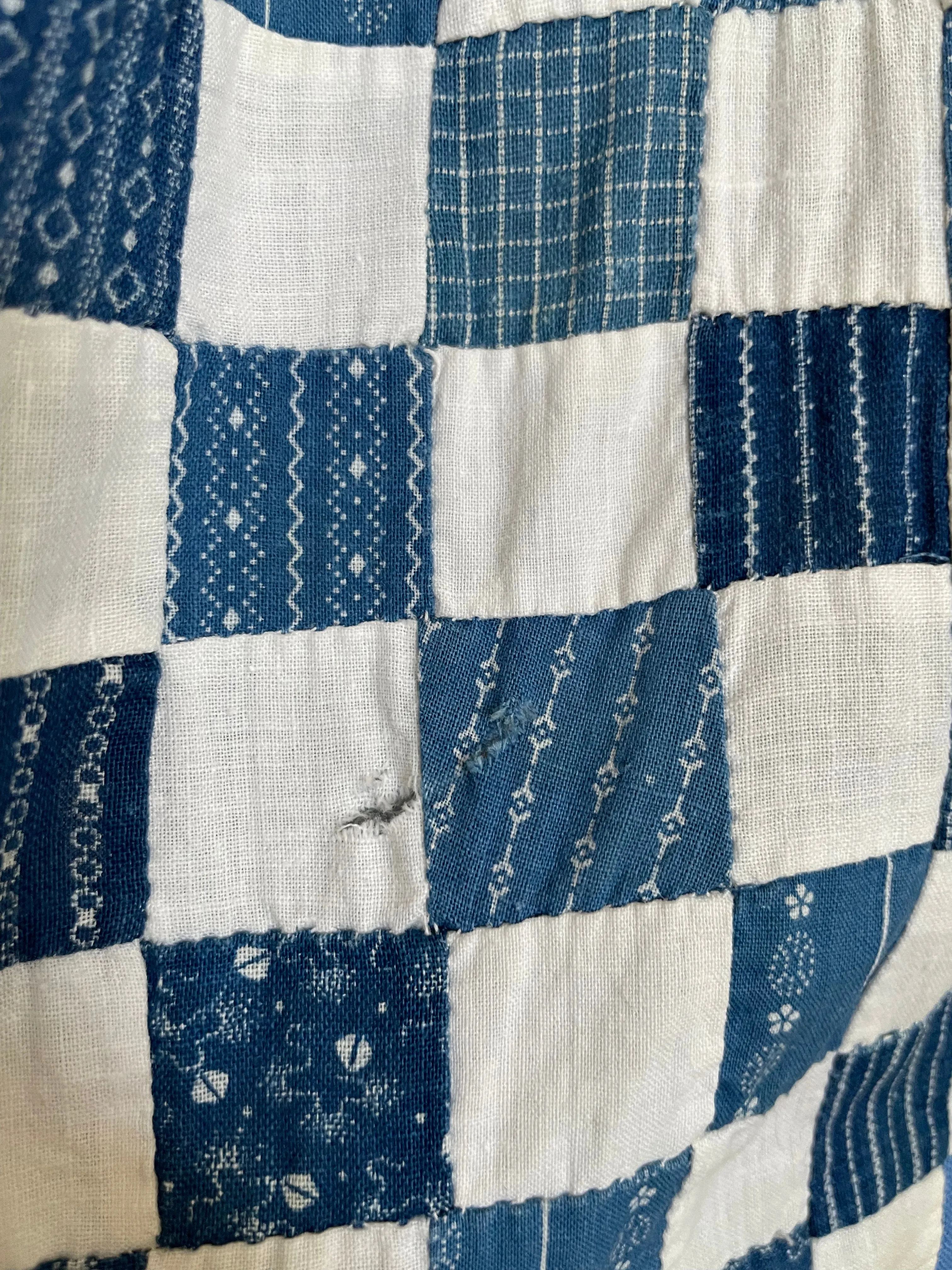 Rare OOAK Folk Antique Indigo Calico Quilt Top Skirt 1960s