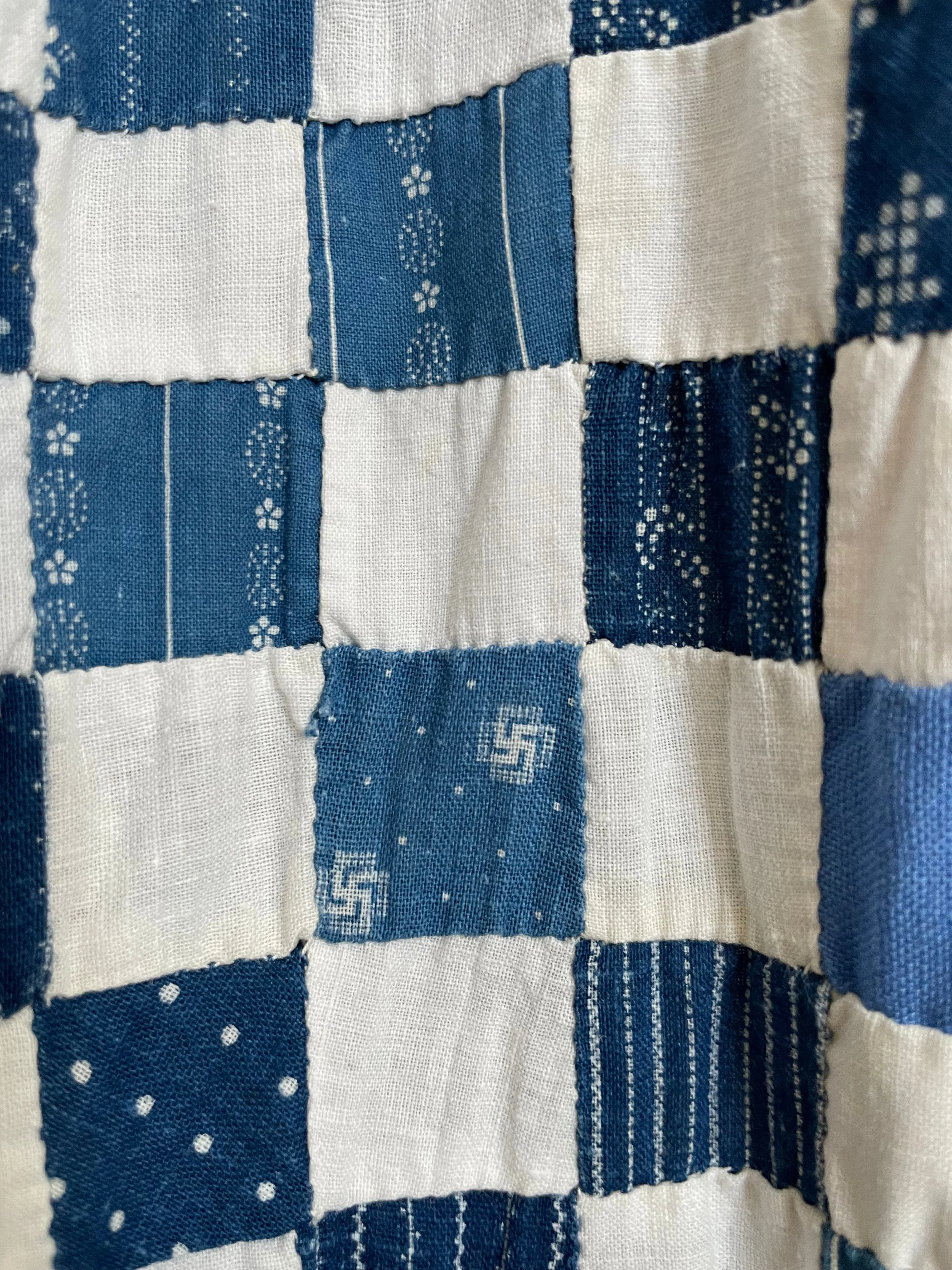 Rare OOAK Folk Antique Indigo Calico Quilt Top Skirt 1960s
