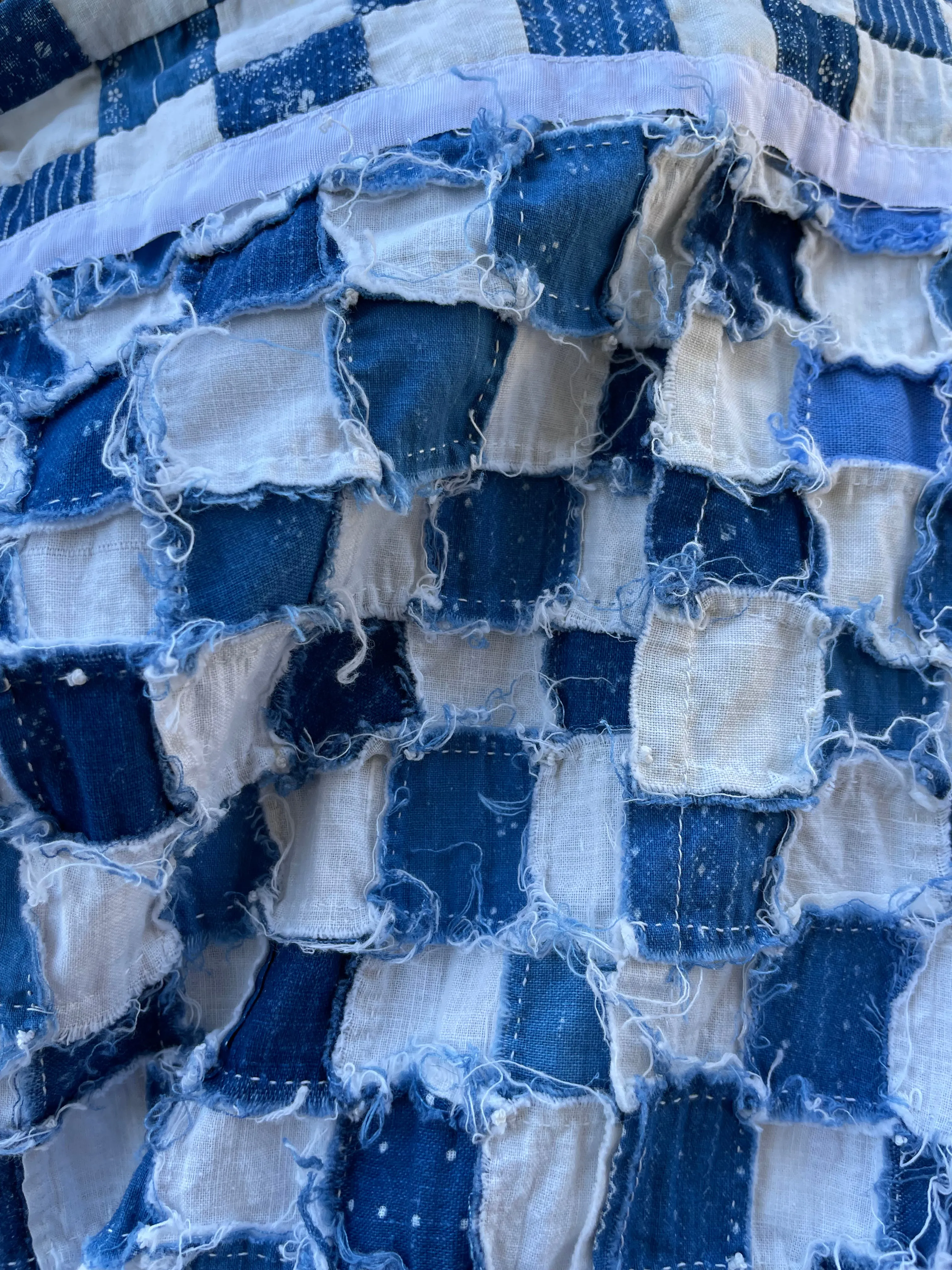 Rare OOAK Folk Antique Indigo Calico Quilt Top Skirt 1960s