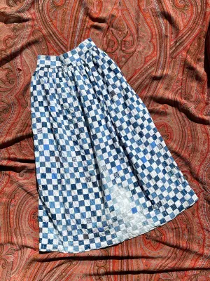 Rare OOAK Folk Antique Indigo Calico Quilt Top Skirt 1960s