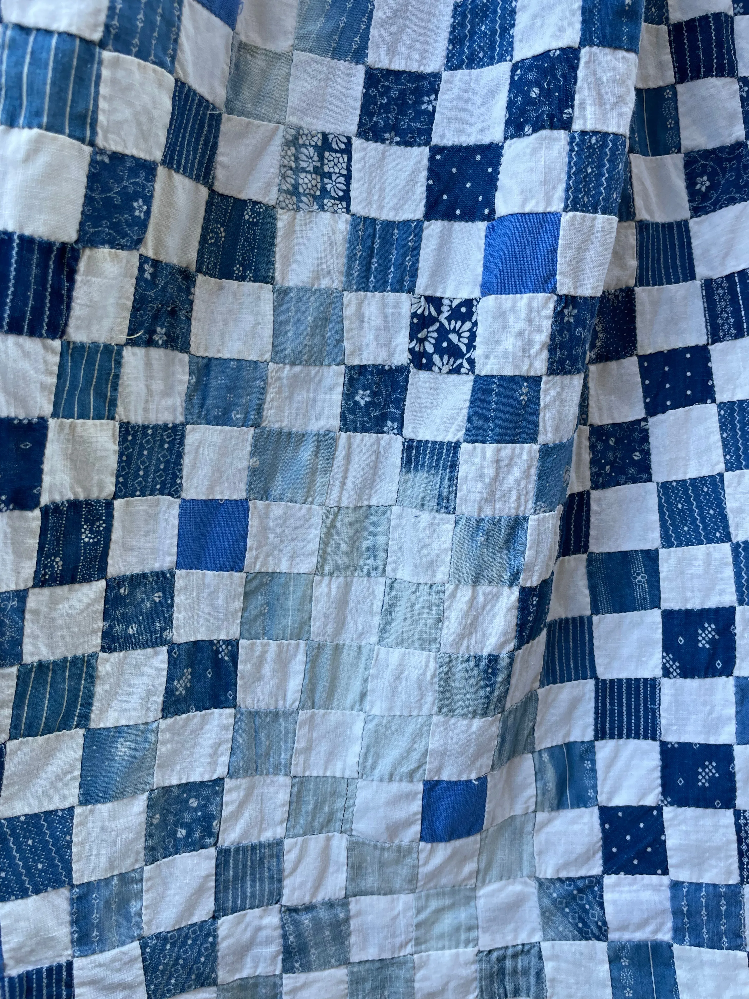 Rare OOAK Folk Antique Indigo Calico Quilt Top Skirt 1960s
