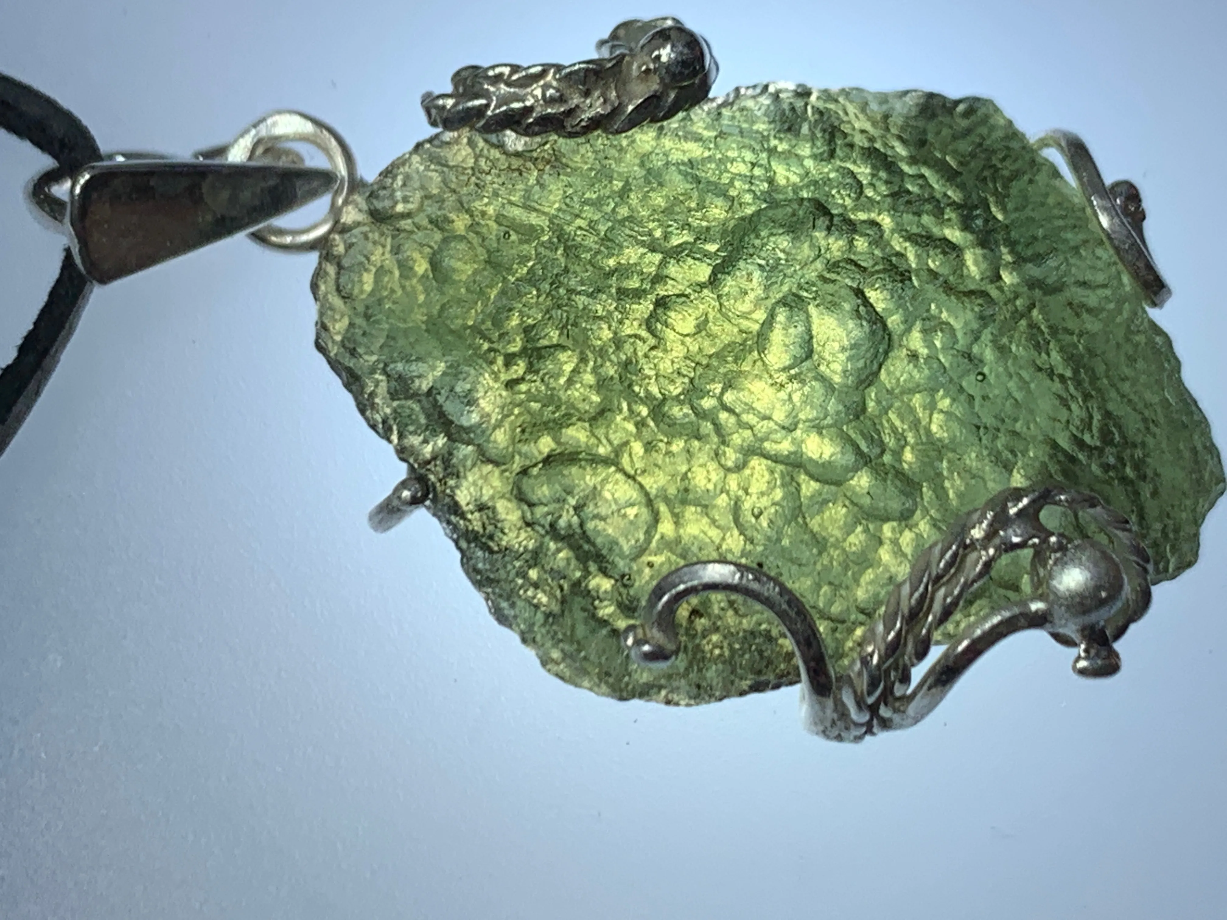 Raw Moldavite pendant in Sterling Silver