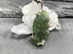 Raw Moldavite pendant in Sterling Silver