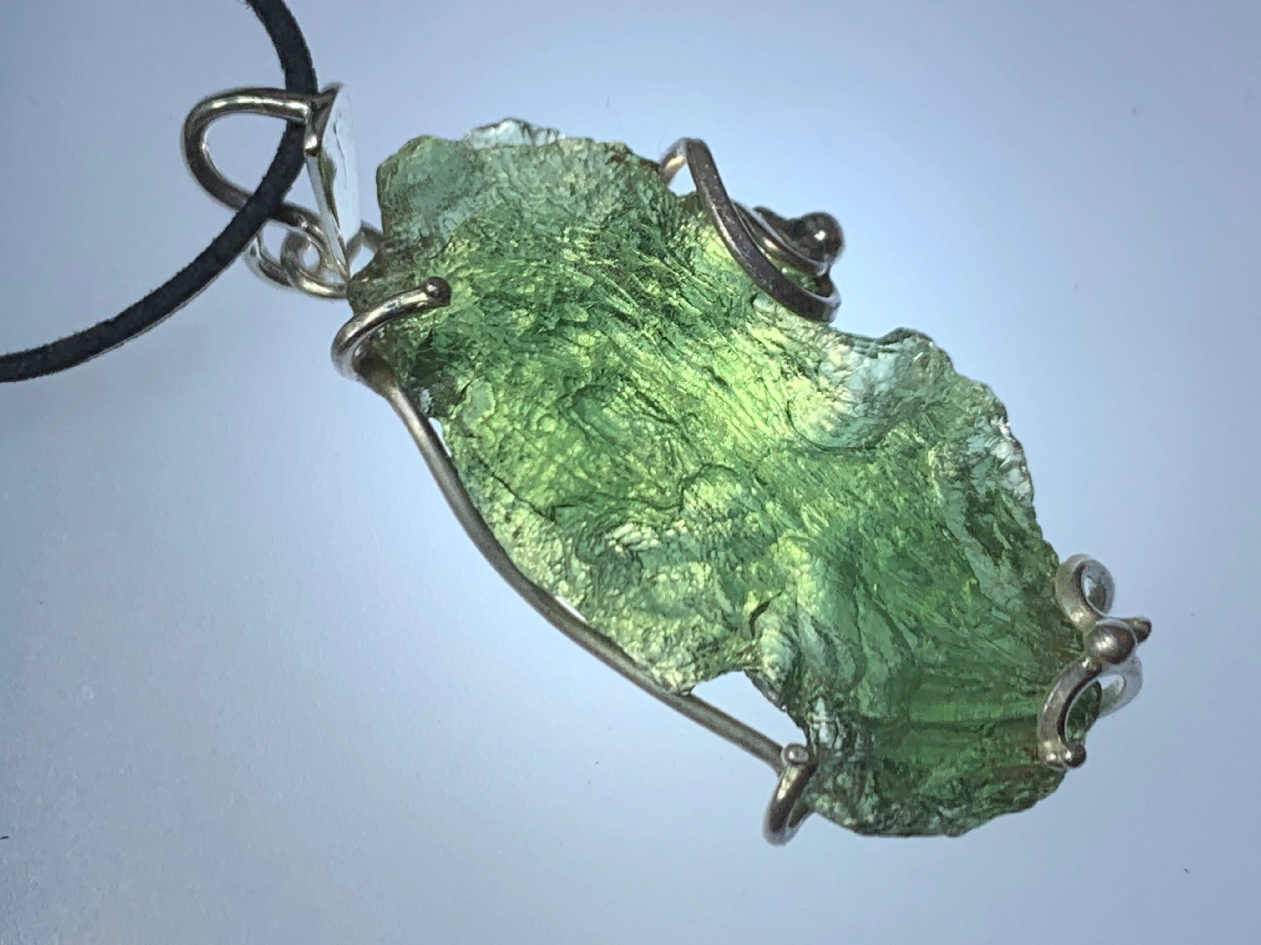 Raw Moldavite pendant in Sterling Silver
