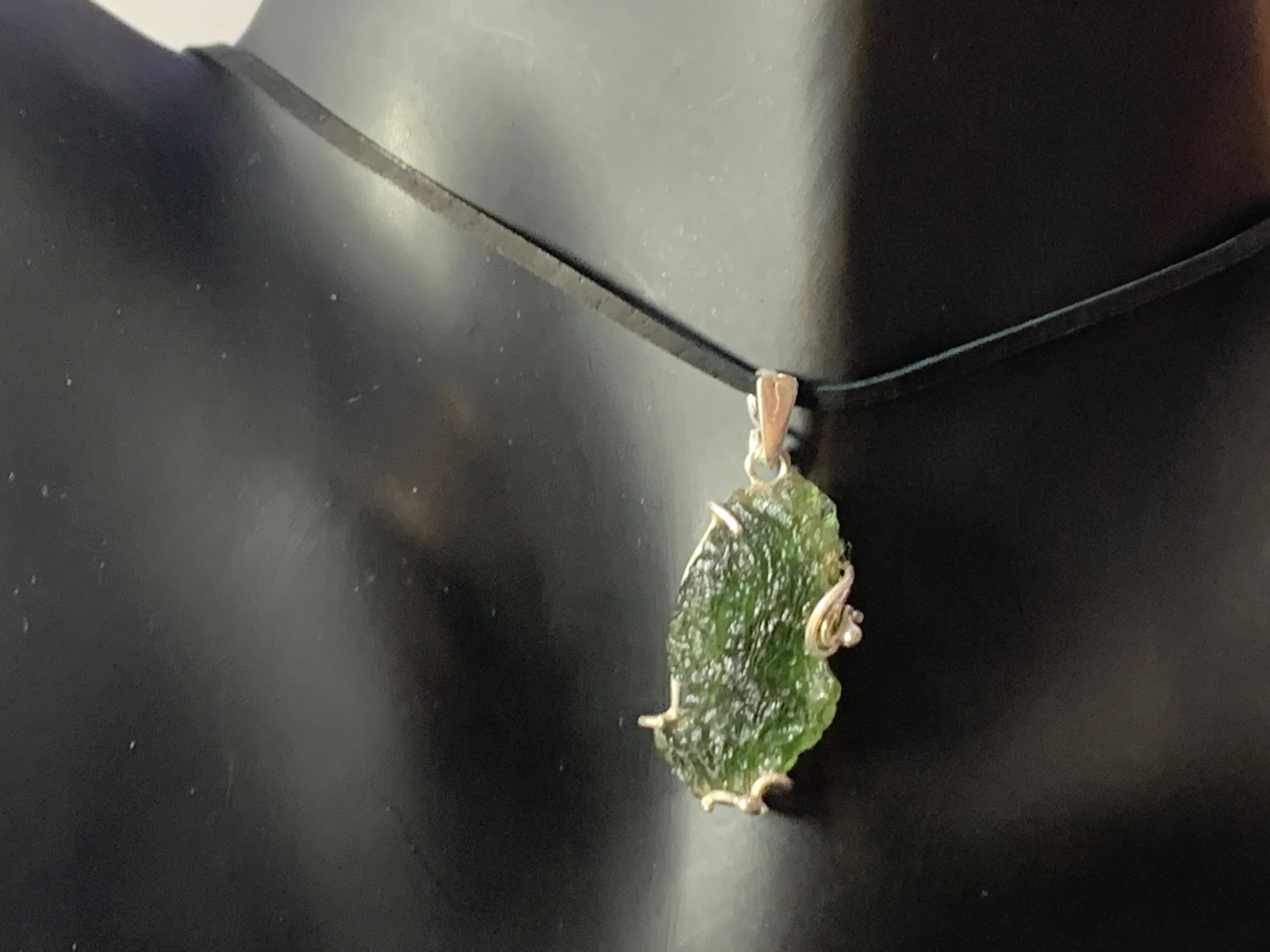 Raw Moldavite pendant in Sterling Silver