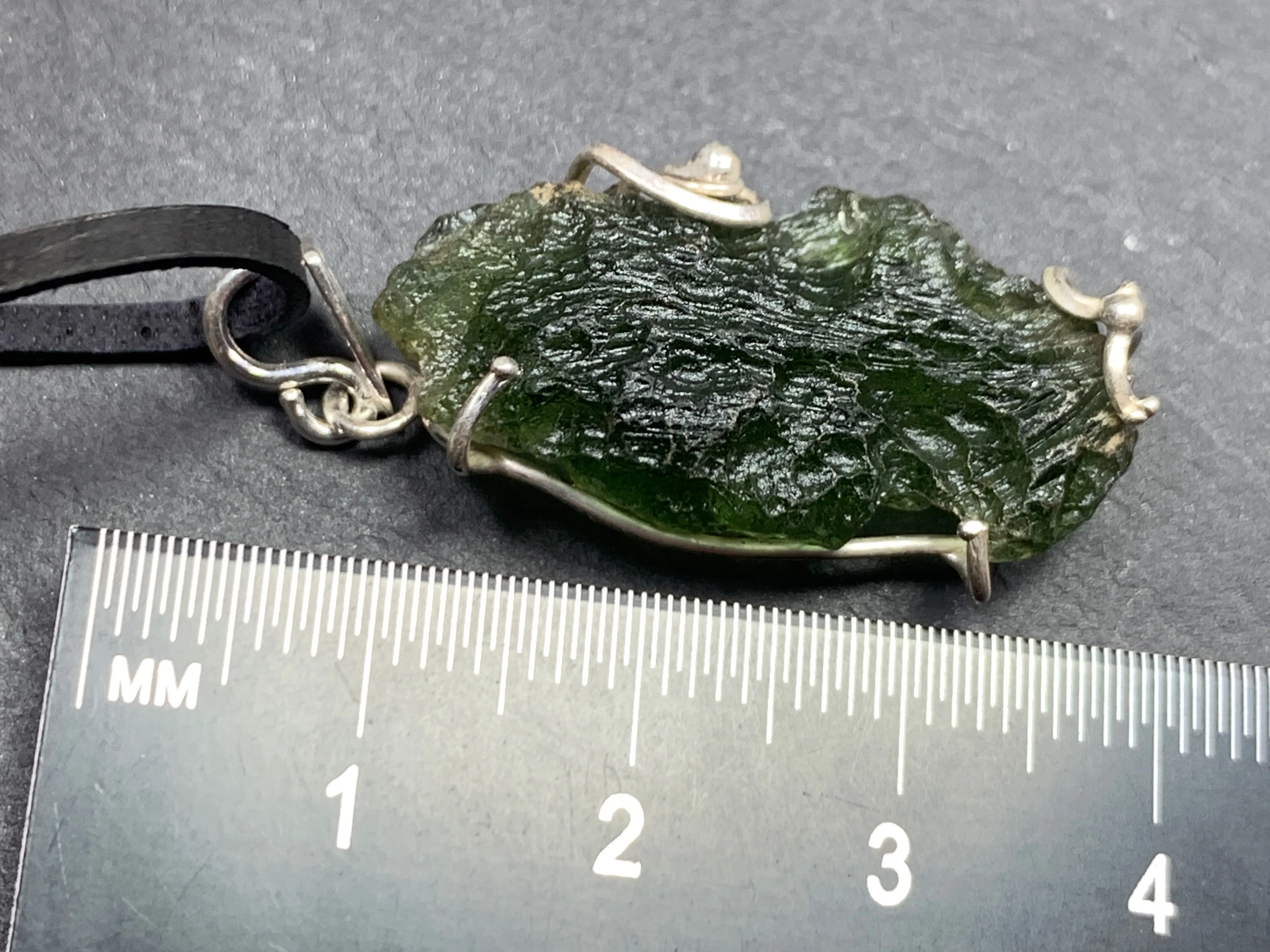 Raw Moldavite pendant in Sterling Silver