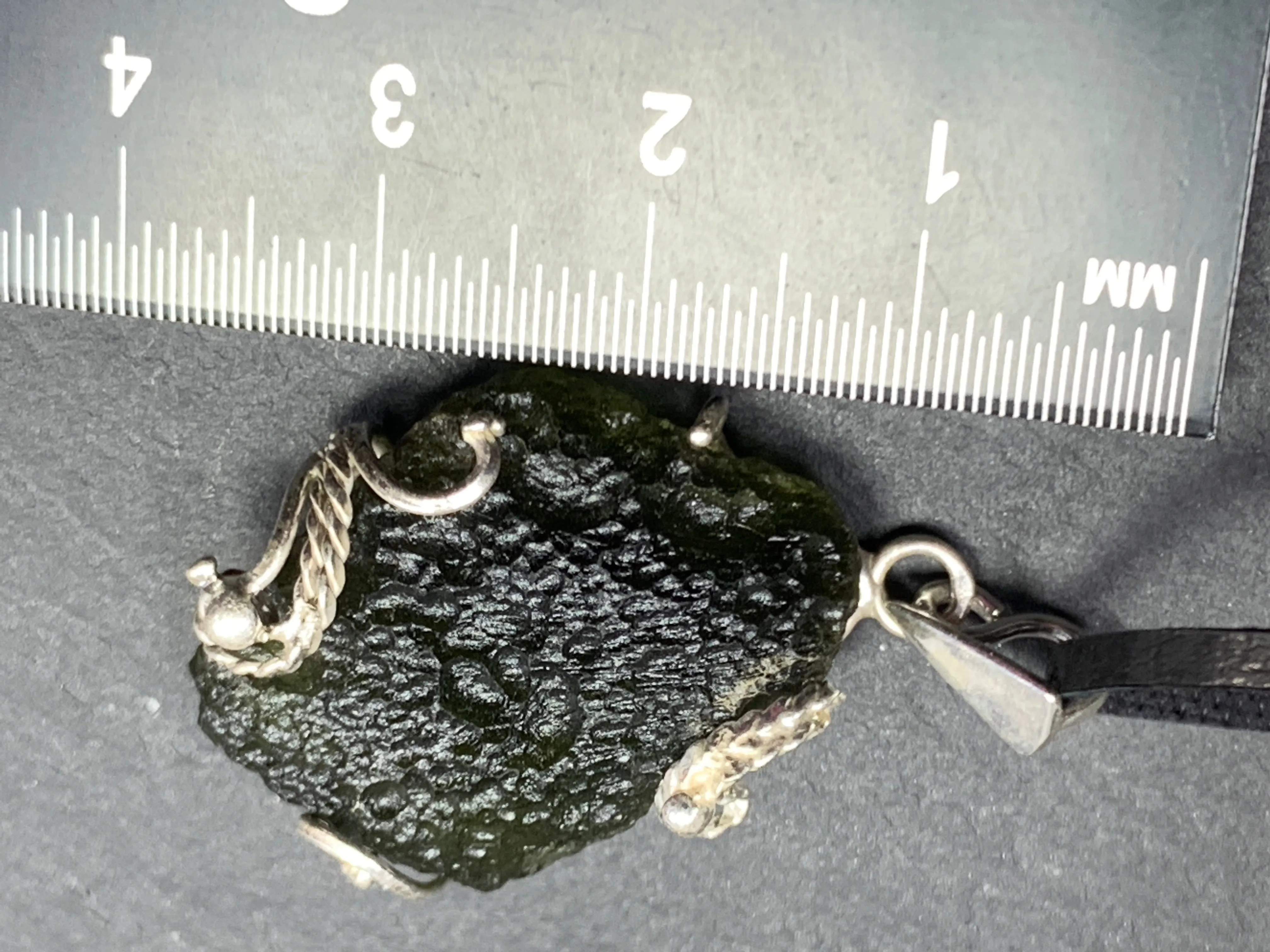 Raw Moldavite pendant in Sterling Silver