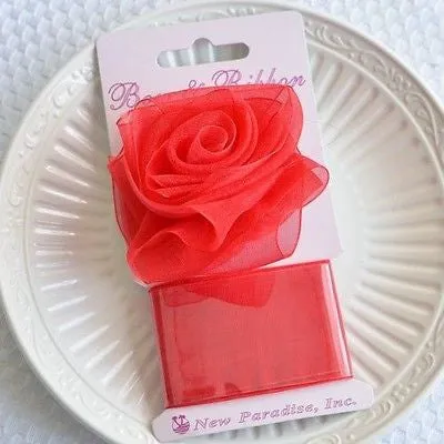 Red Rose Organza Bow and Ribbon Clip On Present Gift Bow Christmas Gift Wrap