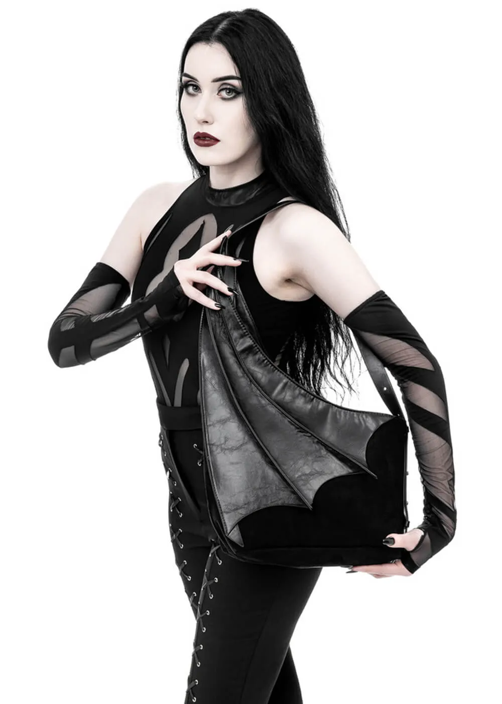 Restyle Bat Winged Hobo Shoulderbag Black