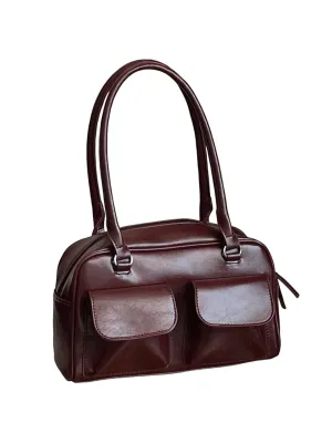 Retro-Inspired Red Hobo Bag with Two Pockets for Women