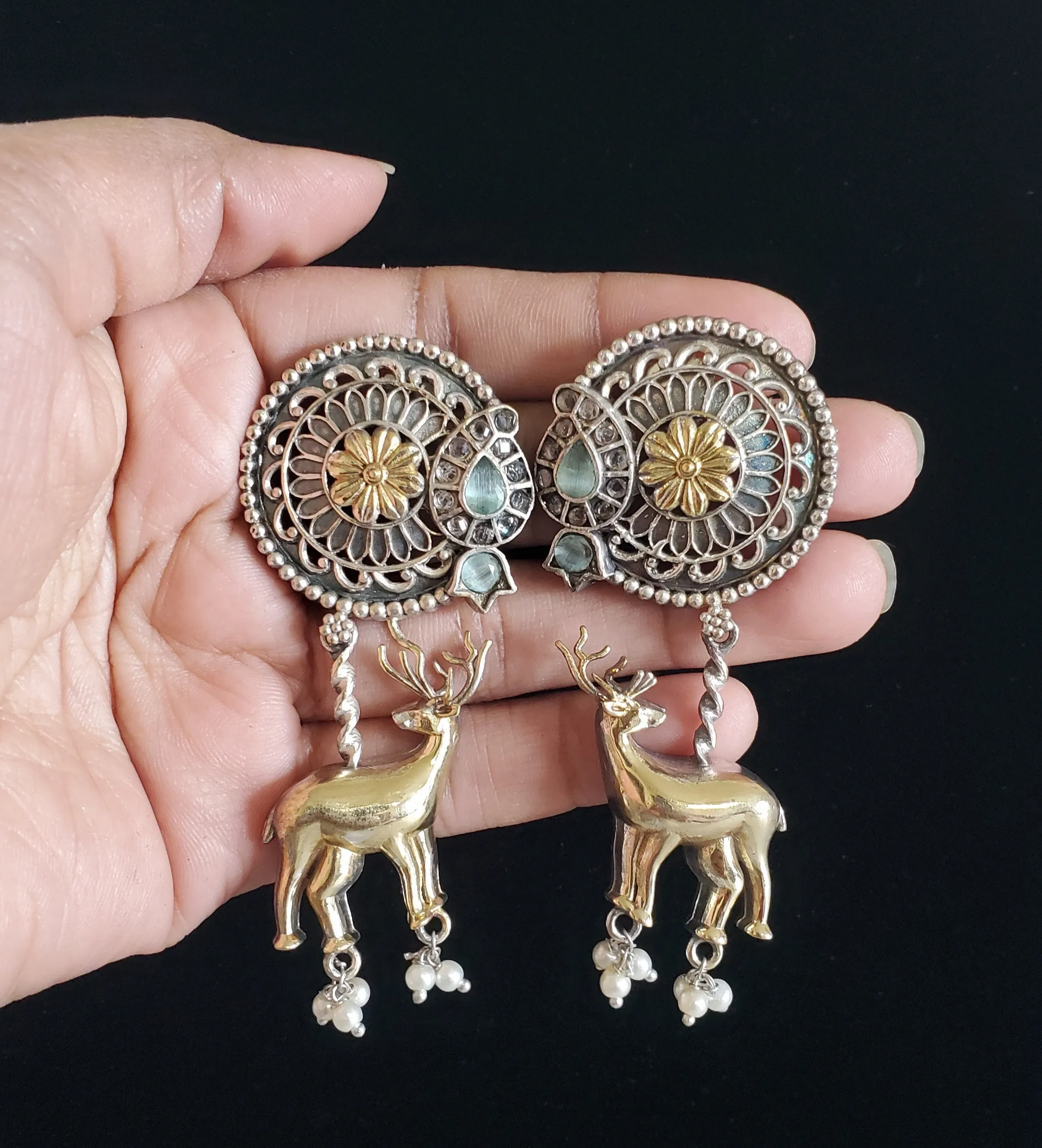 Revathi Oxidised Trendy Earring With 2 Tone Plating Mint