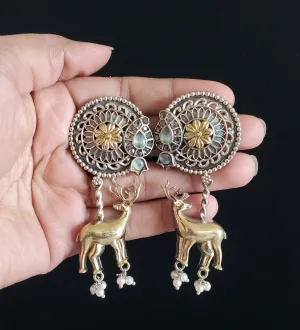 Revathi Oxidised Trendy Earring With 2 Tone Plating Mint