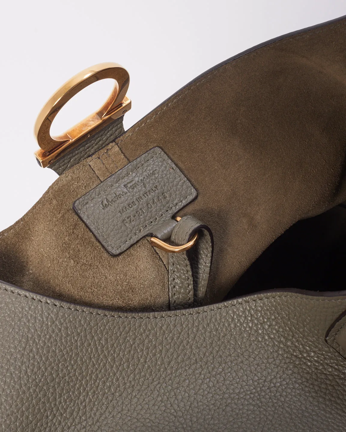 Salvatore Ferragamo Grey Leather Hobo Bag with Gold Buckle
