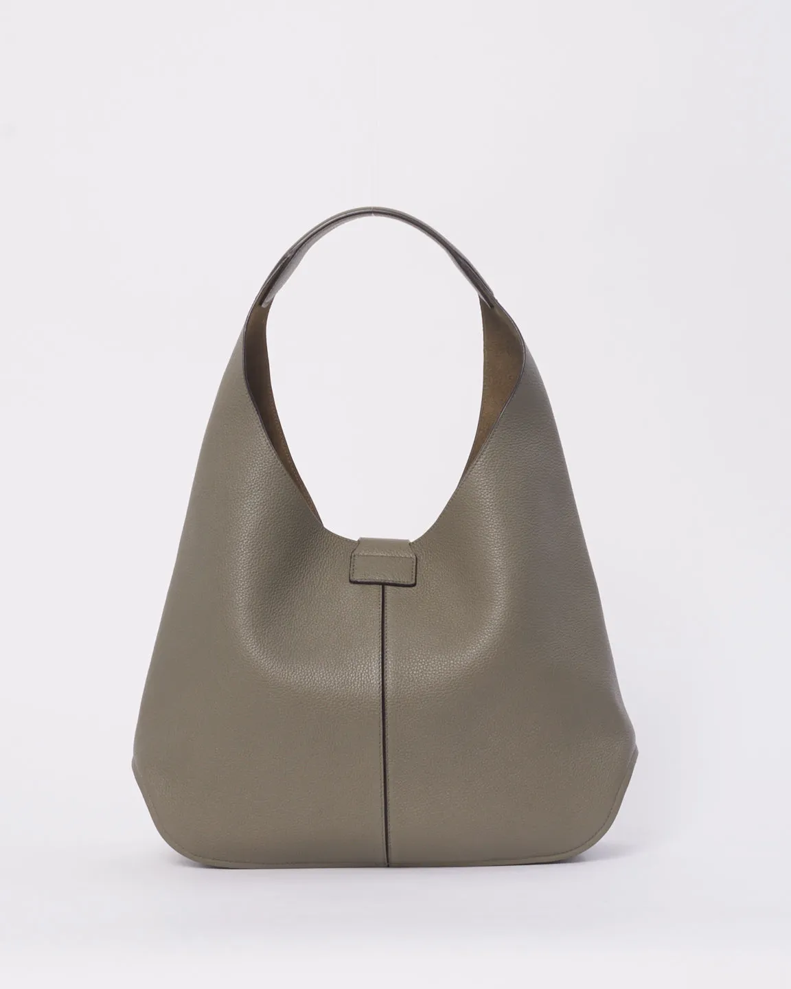 Salvatore Ferragamo Grey Leather Hobo Bag with Gold Buckle
