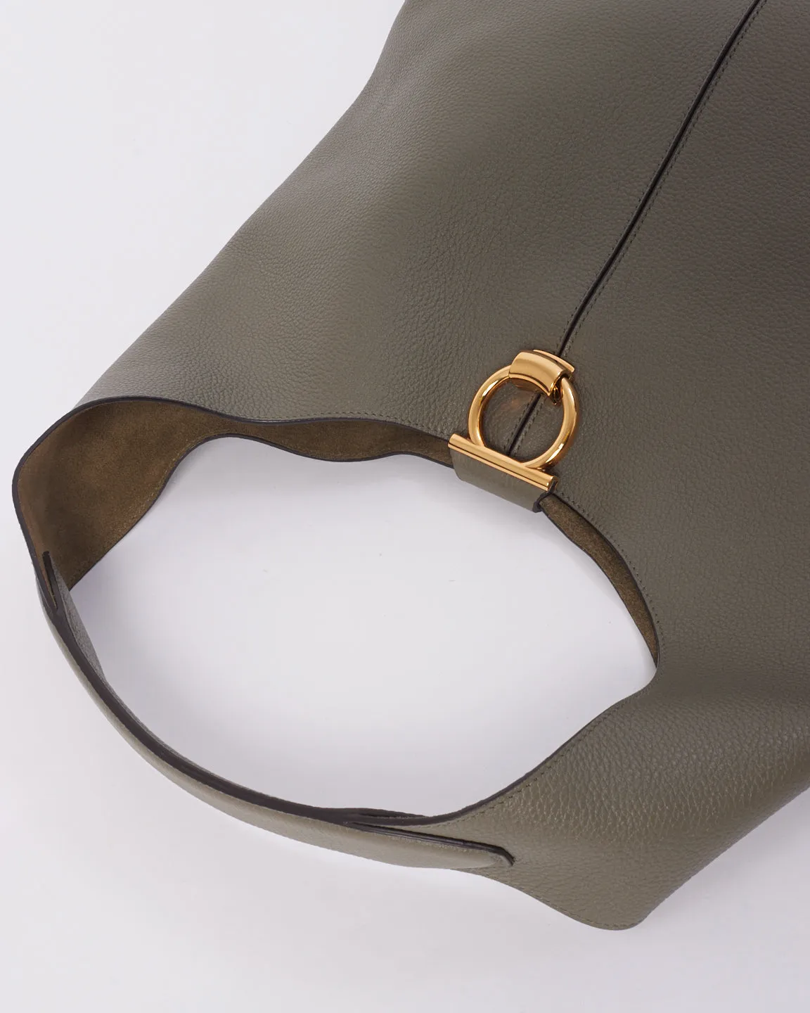 Salvatore Ferragamo Grey Leather Hobo Bag with Gold Buckle