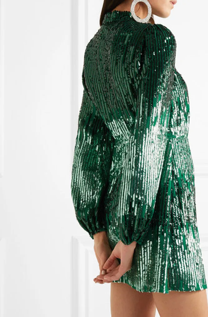Samantha Sequin Mini Dress in Green by Rixo London - RENTAL