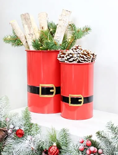 Santa Christmas Greenery Buckets (Red, Case of 8 Sets)