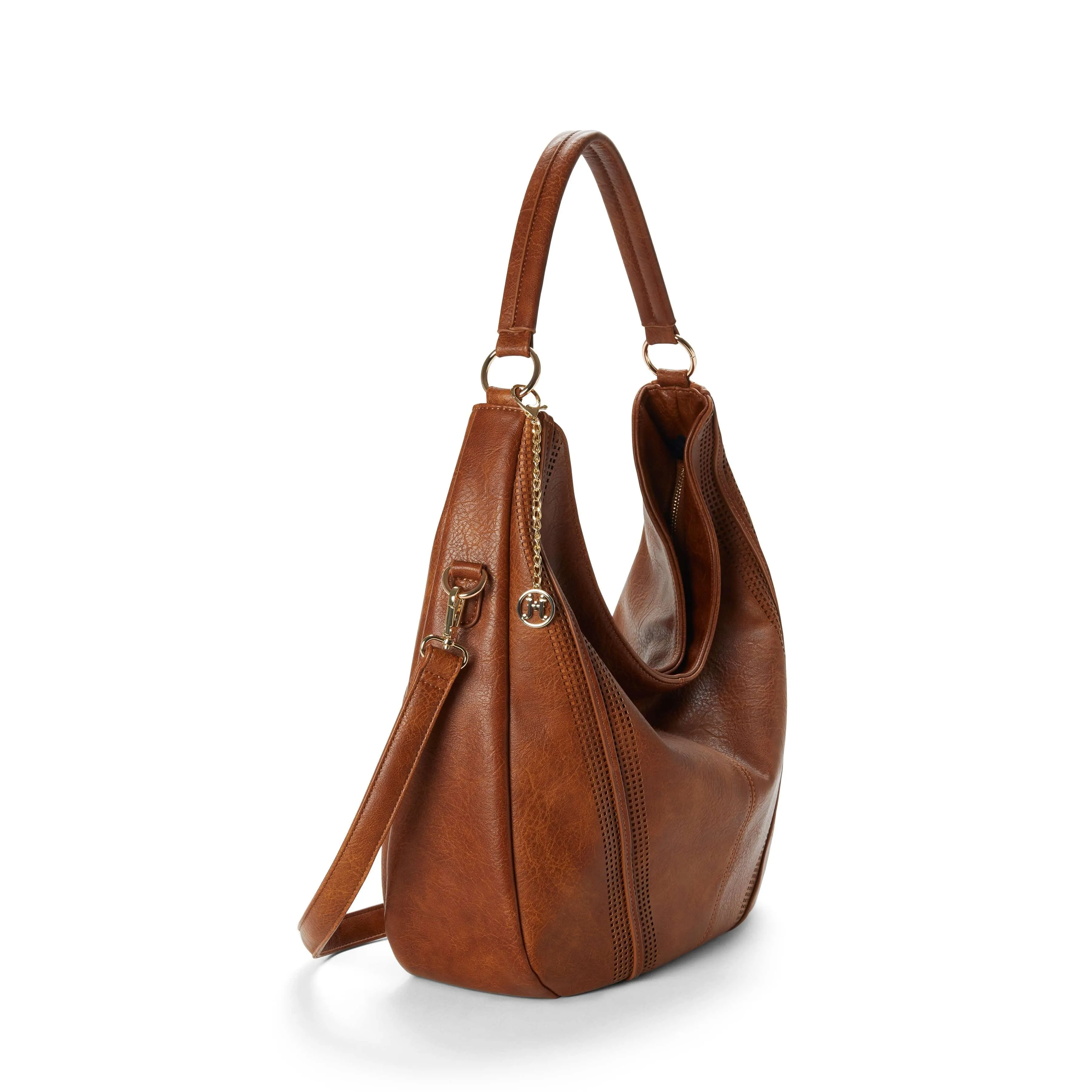 Savannah Vegan Leather Perforated Hobo | Cognac