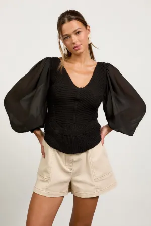 Sheer Sleeve Scalloped Sweater