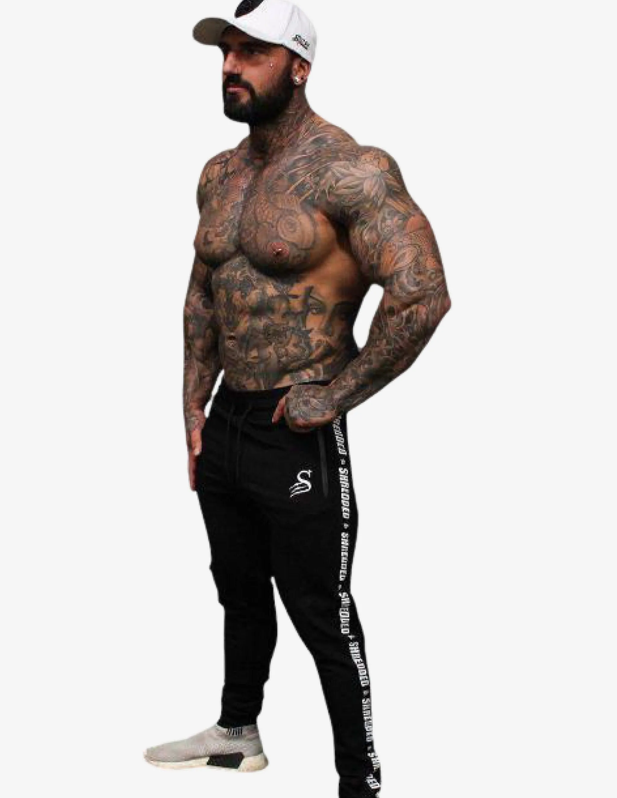 Shredded Taped Gym Joggers - Black